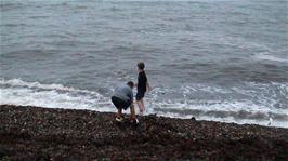 Joe gets wet feet on Beer Beach during our evening walk